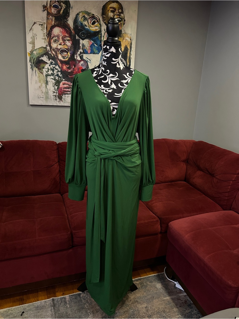Eloquii Emerald Green Wrap Midi Dress with Bishop Sleeves - Picture 4 of 6